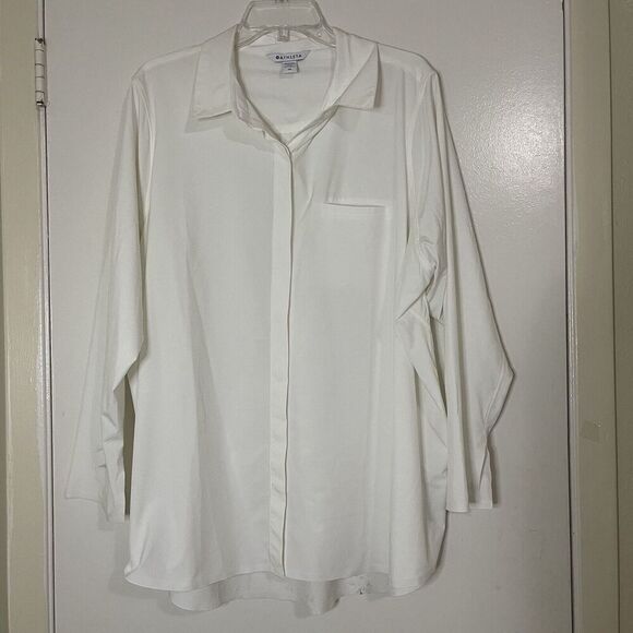 ATHLETA White outdoor button down long sleeve collar top 2X - Picture 1 of 8